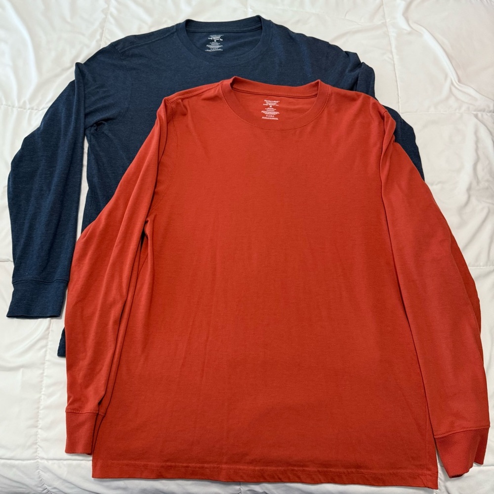 2 Men’s orange and Blue Long Sleeve Shirts